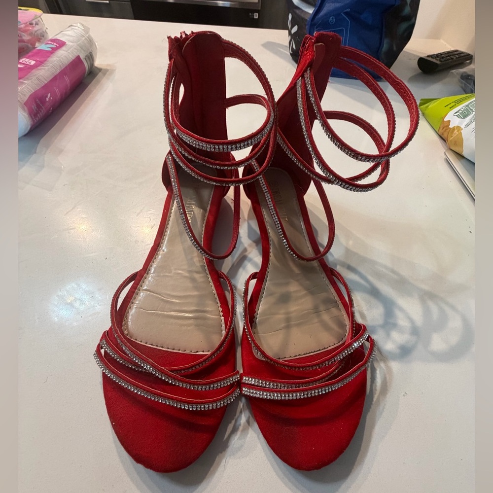 Red Strappy Rhinestone Women's Sandals